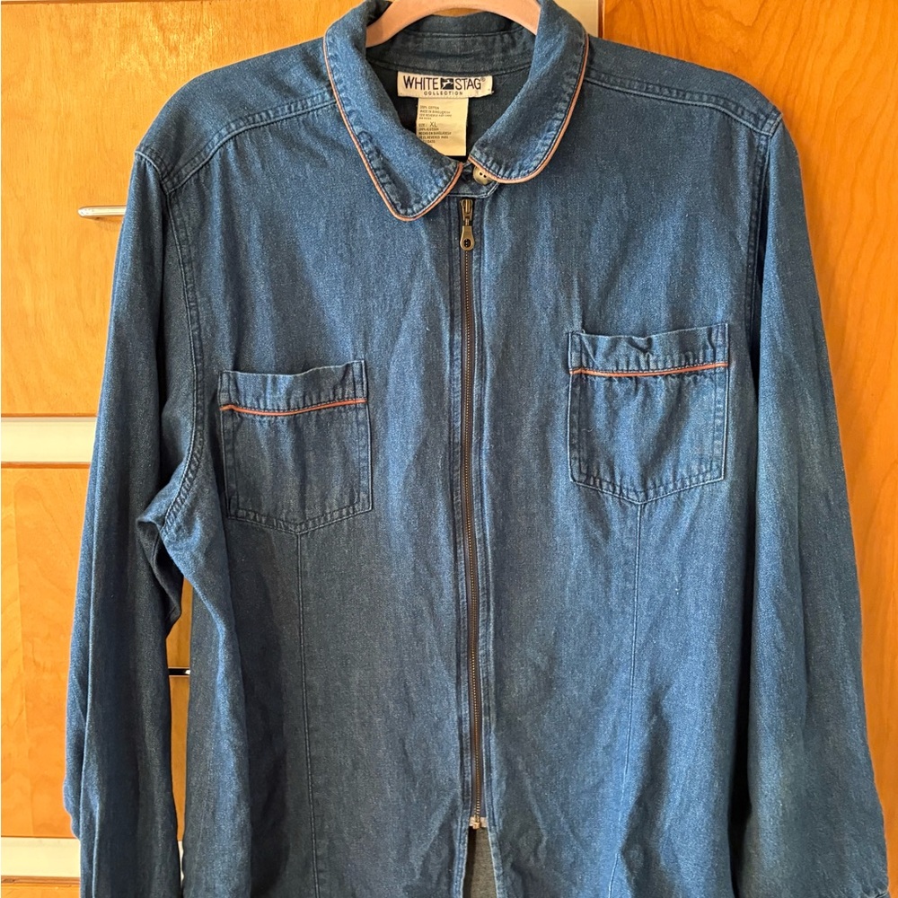 Vintage White Stag Blue Denim Shirt Jacket Horse Equestrian XL
